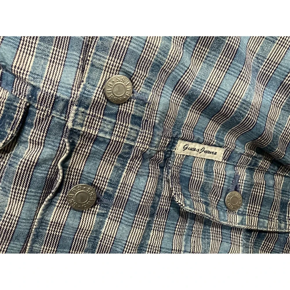 Vintage Guess Jeans Plaid Sleeveless Vest Blue White Cropped XL USA Made